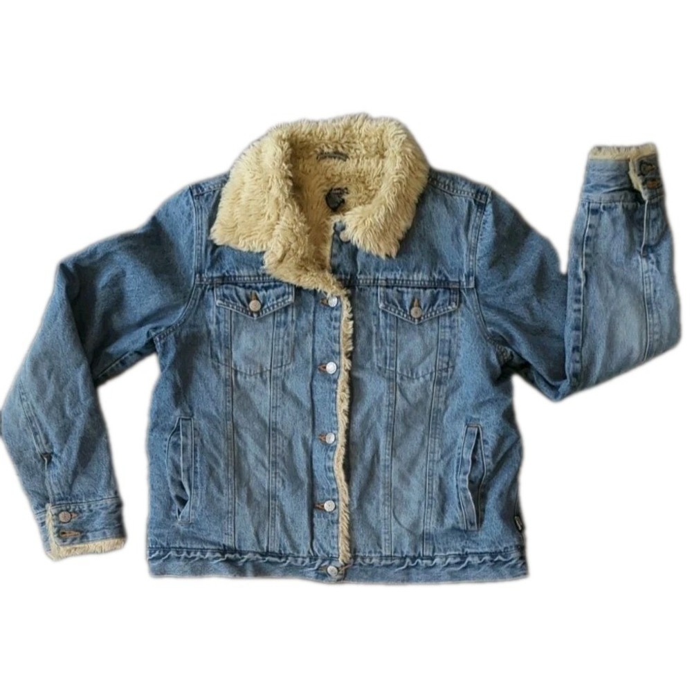 Guide Series Trucker Jacket Womens L Western Denim Sherpa Lined Cowgirl Farm